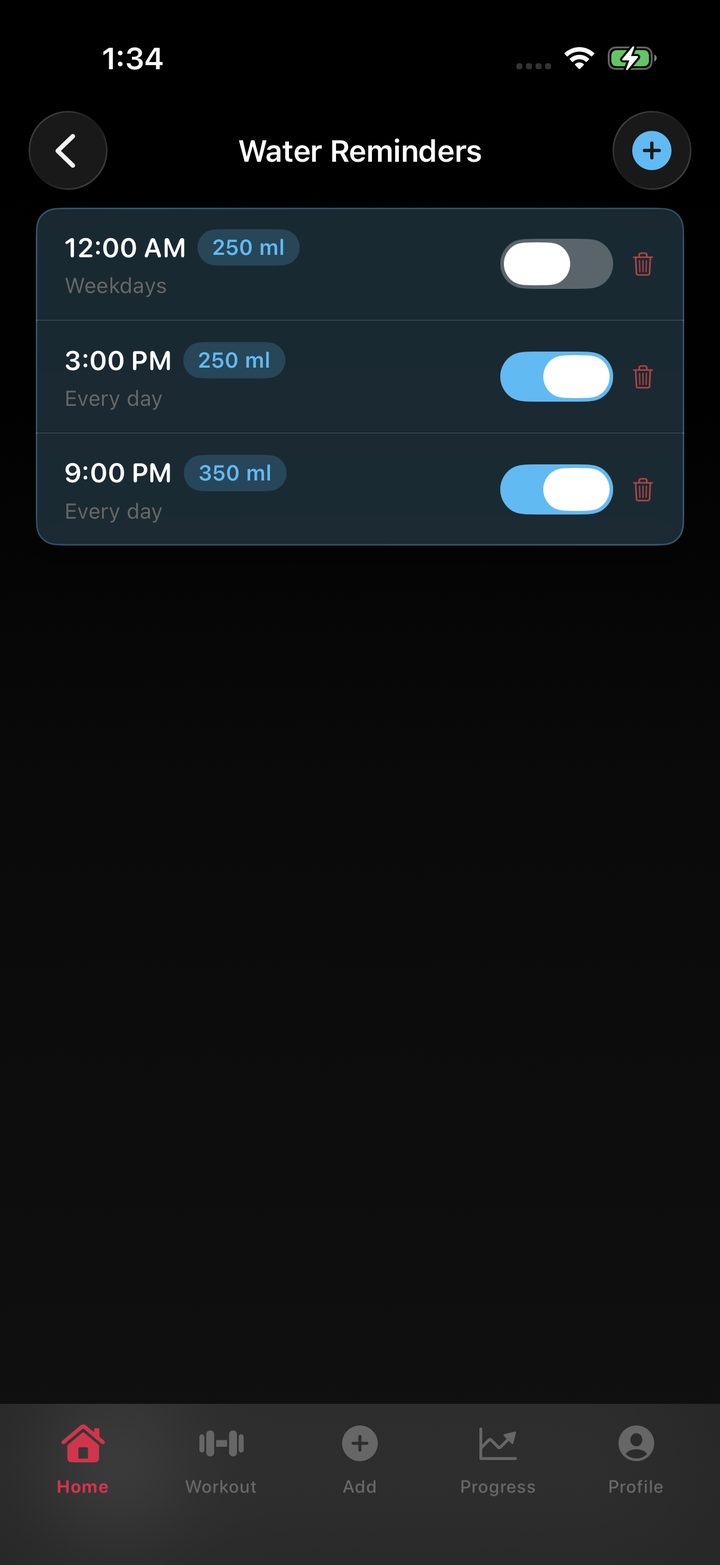 Water reminder screen