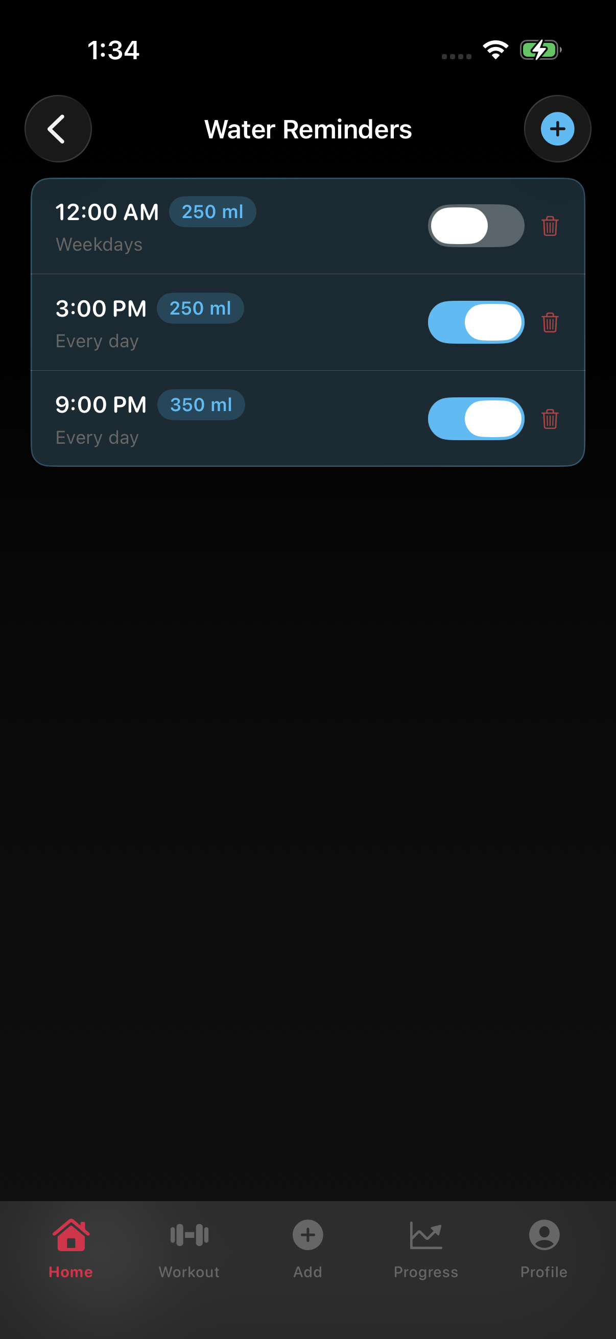 Water reminder screen